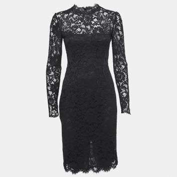 Pre Owned Valentino Black Lace Long Sleeve Midi Dress S