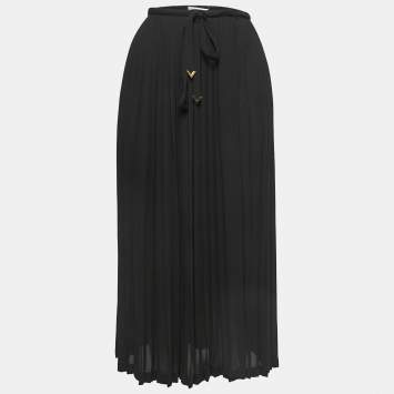 Pre Owned Valentino Black Crepe Pleated Midi Skirt M