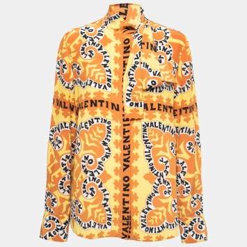 Pre Owned Valentino Yellow/Orange Bandana Print Silk Blouse L