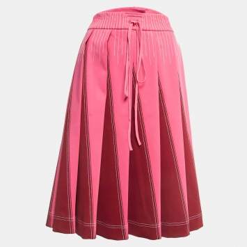 Pre Owned Valentino Pink/Red Knit Pleated Ponte Skirt M