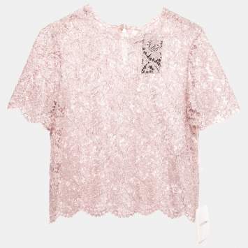 Pre Owned Valentino Light Pink Lace Half Sleeve Top M