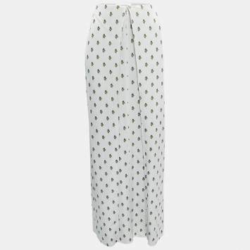 Pre Owned Valentino Metallic Silver Floral Print Crepe Layered Maxi Skirt S