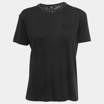 Pre Owned Valentino Black Cotton Stud Embellished T-Shirt S
