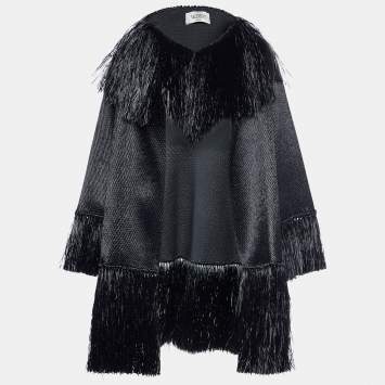 Pre Owned Valentino Black Synthetic Fringed Overcoat S