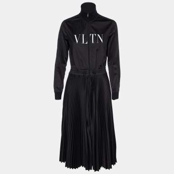 Pre Owned Valentino Black Jersey Plisse Midi Dress L
