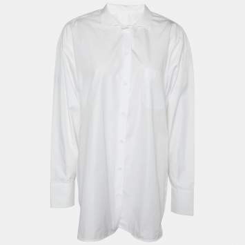 Pre Owned Valentino White Cotton Side Slit Detail Oversized Shirt M