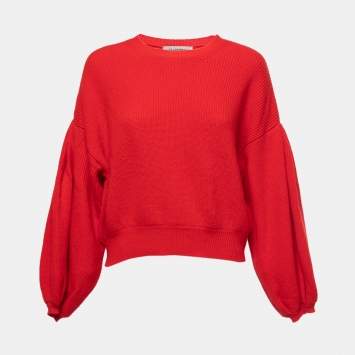 Pre Owned Valentino Red Wool & Cashmere Balloon Sleeve Sweater M