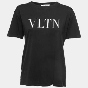 Pre Owned Valentino Black VLTN Print Cotton Crew Neck T-Shirt S