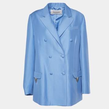 Pre Owned Valentino Blue Wool & Silk Double Breasted Blazer M
