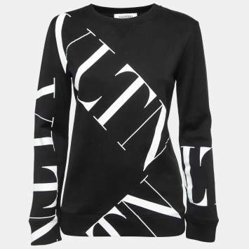 Pre Owned Valentino Black VLTN Print Cotton Crew Neck Sweatshirt XS