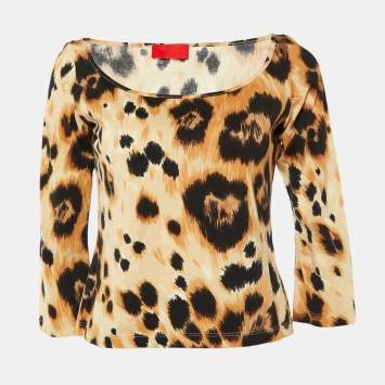 Pre Owned Valentino Brown Animal Print Cotton Long Sleeve T-Shirt L