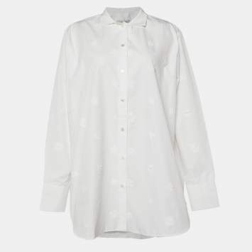 Pre Owned Valentino White Floral Applique Cotton Shirt L