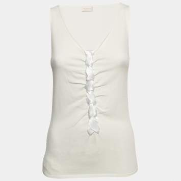 Pre Owned Valentino White Knit Braid Detailed Sleeveless Top M