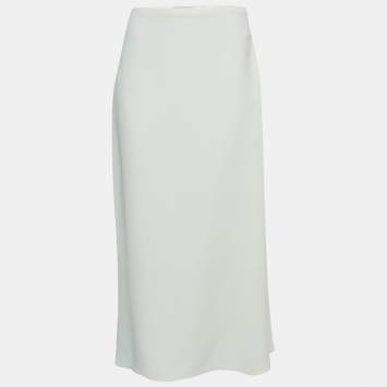 Pre Owned Valentino Cream Silk Midi Skirt M