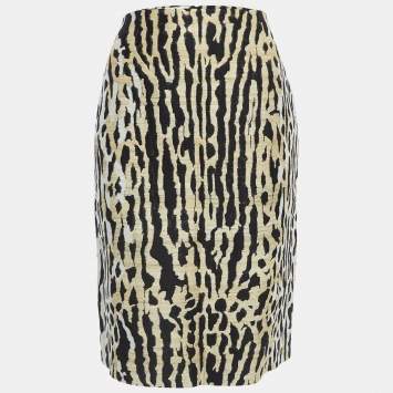 Pre Owned Valentino Beige Animal Skin Jacquard Knee Length Skirt M