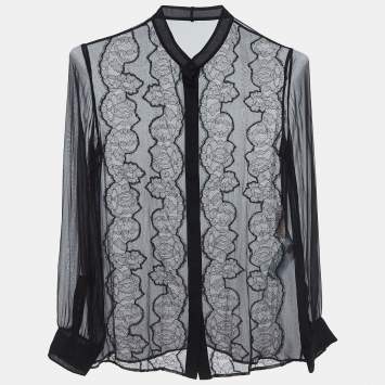 Pre Owned Valentino Black Silk & Lace Blouse S