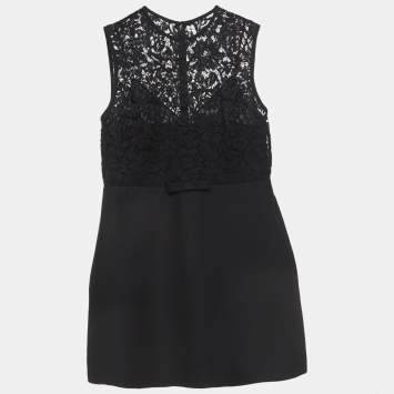 Pre Owned Valentino Black Crepe and Lace Bow Detail Couture Dress XL