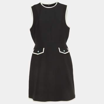 Pre Owned Valentino Black Crepe Stud Button Detail Couture Dress XL
