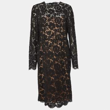 Pre Owned Valentino Black Lace Long Sleeve Sheath Dress L