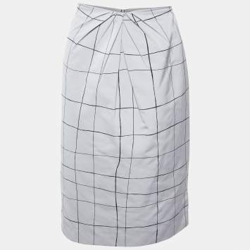 Pre Owned Valentino Grey Checked Faille Knee Length Skirt M
