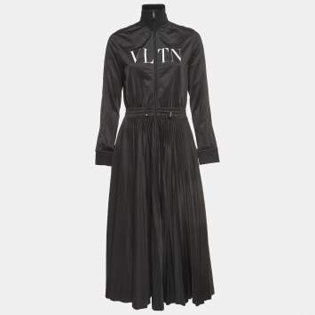 Pre Owned Valentino Black Jersey High Neck Plisse Midi Dress M