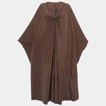 Pre Owned Valentino Brown Cotton Blend Micro Faille Plisse Dress S