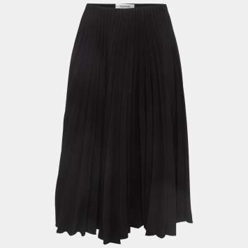Pre Owned Valentino Black Pleated Crepe Midi Skirt S