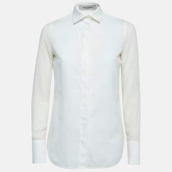 Pre Owned Valentino Off-White Cotton and Silk Long Sleeve Semi Sheer Shirt S