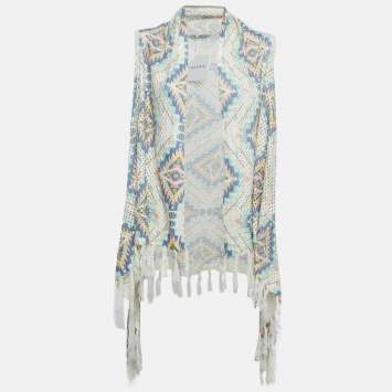 Pre Owned Valentino Multicolor Eyelet Crochet Tassel Detail Front Open Long Cardigan One Size 