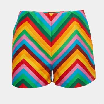Pre Owned Valentino Multicolor Rainbow Chevron Striped Cotton Baladera Shorts S