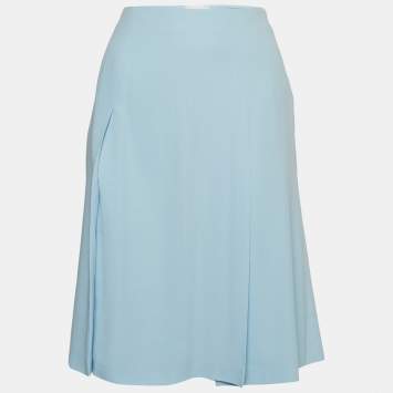 Pre Owned Valentino Roma Blue Pleated Crepe Flared Midi Skirt S