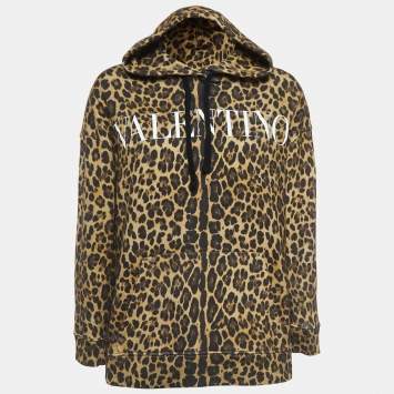 Pre Owned Valentino Brown Leopard Print Cotton Oversized Hoodie XS