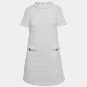 Pre Owned Valentino Off-White Tweed Mini Dress S
