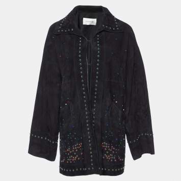 Pre Owned Valentino Black Suede Stud Embellished Jacket M