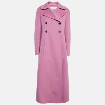 Valentino Pink Wool Double Breasted Long Coat L