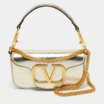 Pre Owned Valentino Metallic Gold Leather Small Loco Shoulder Bag