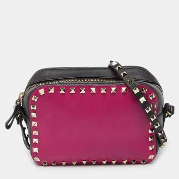 Pre Owned Valentino Pink/Black Leather Rockstud Camera Bag