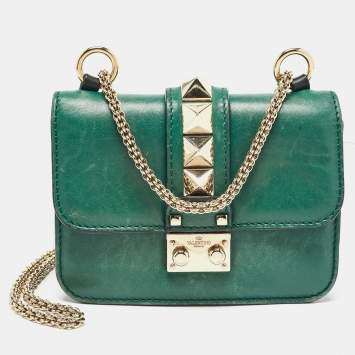Pre Owned Valentino Green Leather Mini Glam Lock Shoulder Bag