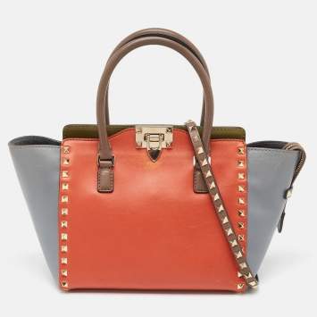 Pre Owned Valentino Multicolor Leather Medium Rockstud Trapeze Tote