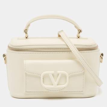 Pre Owned Valentino Off White Leather Locò Vanity Case Top Handle Bag