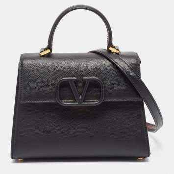 Pre Owned Valentino Black Leather Small VSling Top Handle Bag
