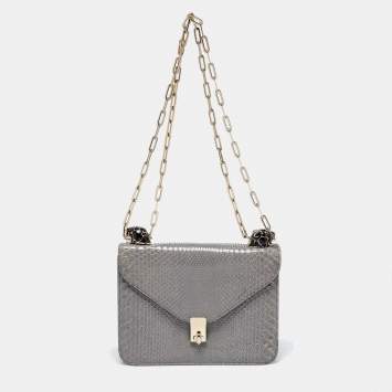Pre Owned Valentino Grey Python Panther Flap Shoulder Bag