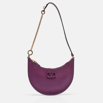 Pre Owned Valentino Purple Leather Mini VLogo Signature Hobo