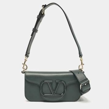 Pre Owned Valentino Dark Green Leather Small Loco Shoulder Bag