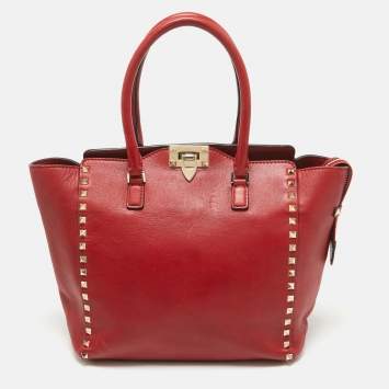Pre Owned Valentino Red Leather Rockstud Trapeze Tote