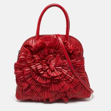 Pre Owned Valentino Red Leather Rosette Satchel