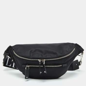 Pre Owned Valentino Black Nylon and Leather Belt Bag