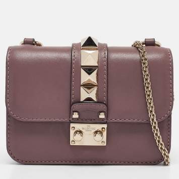 Pre Owned Valentino Mauve Leather Mini Glam Lock Flap Shoulder Bag