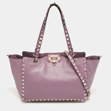 Pre Owned Valentino Mauve Leather Small Rockstud Trapeze Tote