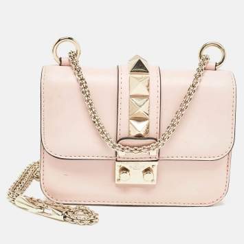 Pre Owned Valentino Light Pink Leather Mini Glam Lock Flap Shoulder Bag